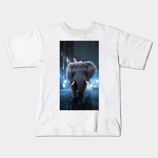 Elephant in the Rain Kids T-Shirt by sherifarts